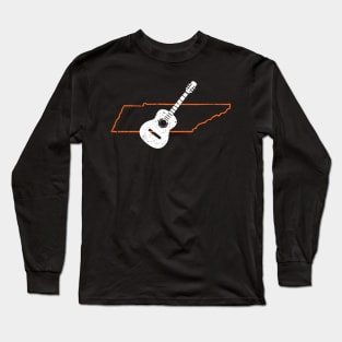 Tennessee - State Outline with Guitar Long Sleeve T-Shirt